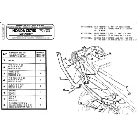 KAPPA STELAŻ KUFRA CENTRALNEGO HONDA CB 750 SEVEN FIFTY (92-00) ( BEZ PŁYTY )