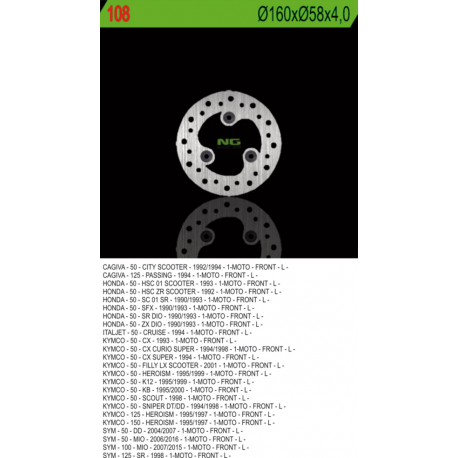 NG TARCZA HAMULCOWA PRZÓD CAGIVA/HONDA/KYMCO/SYM (160X58X4) (3X10,5MM)