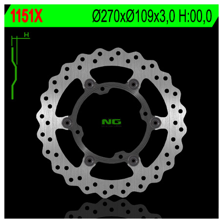 NG TARCZA HAMULCOWA PRZÓD KAWASAKI KXF 250/450 '15-19 PŁYWAJĄCA 270MM (270X109X3,0) 4 OTWORY O ŚR. 9,5MM WAVE