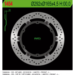 NG TARCZA HAMULCOWA PRZÓD YAMAHA YZF 125R ABS '14-'20, MT 125 ABS '15-'20 PŁYWAJĄCA (292X165X4,5MM) (6X8,5MM)