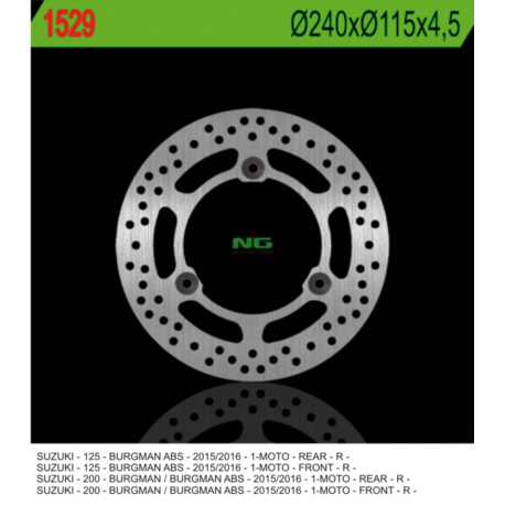 NG TARCZA HAMULCOWA PRZÓD/TYŁ SUZUKI BURGMAN 125/200 15-16 (240X115X4,5) (3OTWORY 10,5MM)
