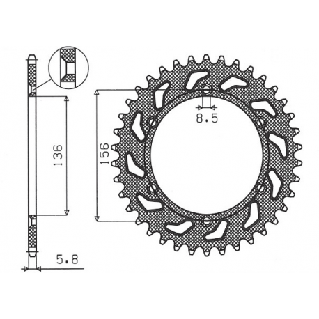 SUNSTAR ZĘBATKA TYLNA 702 43 HUSQVARNA SM 610 (08-09), SUZUKI DR350 (90-03), RGV 250 (91-96) (JTR822.43) (ŁAŃC. 520) (70243JT)