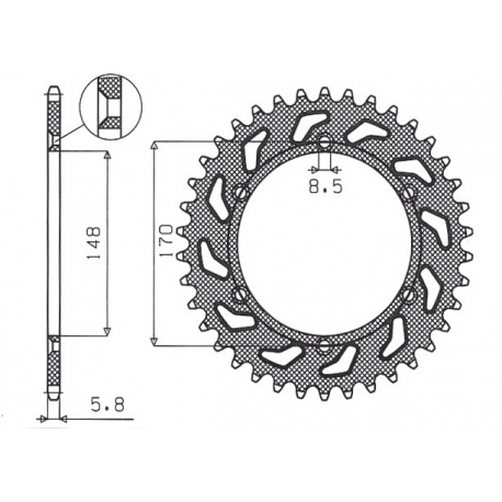 SUNSTAR ZĘBATKA TYLNA 804 42 SUZUKI DR 600 (85-89), DR 650 (90-95) (JTR828.42) (ŁAŃC. 520) (80442JT)