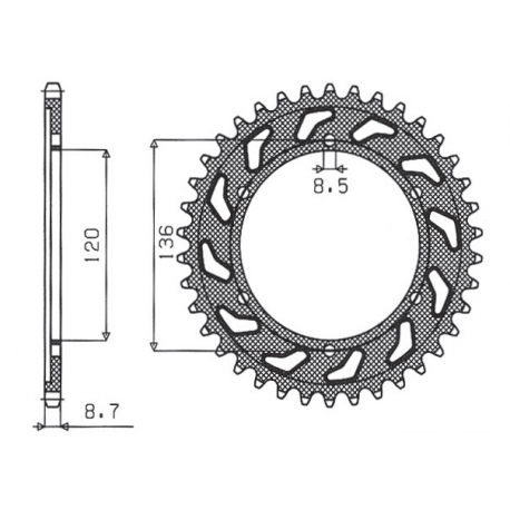 SUNSTAR ZĘBATKA TYLNA 864 44 YAMAHA XJ 600 H,N 84-91, YX 600 RADIAN 86-87 (JTR862.44) (ŁAŃC. 530) (86444JT)