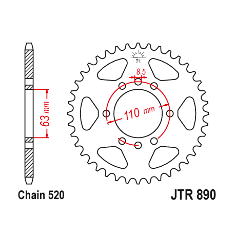 JT ZĘBATKA TYLNA 4675 45 KTM 125 DUKE '14-18, 390 DUKE/RC '13-18 (JTR890.45ZBK)* (ŁAŃC. 520) KOLOR CZARNY