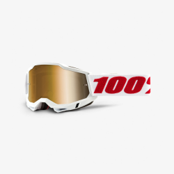 100 PROCENT (2021 NOWOŚĆ) ACCURI 2 GOGGLE DENVER - TRUE GOLD LENS - GOGLE ACCURI 2 KOLOR BIAŁY/CZERWONY SZYBKA ZŁOTA