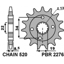 PBR ZĘBATKA PRZEDNIA 2276 14 KTM 390 DUKE '13-'18, 390 RC '14-'18 (JTF1908.14) (ŁAŃC. 520) (227614JT)