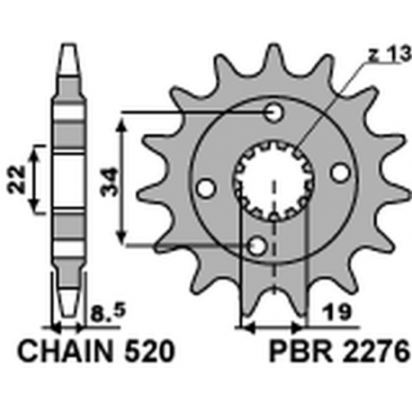 PBR ZĘBATKA PRZEDNIA 2276 14 KTM 390 DUKE '13-'18, 390 RC '14-'18 (JTF1908.14) (ŁAŃC. 520) (227614JT)