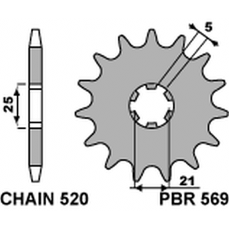 PBR ZĘBATKA PRZEDNIA 569 15 KAWASAKI KX 250 '87-'98, YAMAHA YZ 250 '77-'98 (JTF569.15) (ŁAŃC. 520) (56915JT)