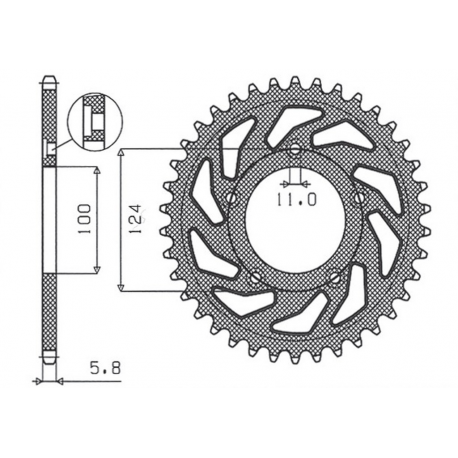 SUNSTAR ZĘBATKA TYLNA 4444 38 DUCATI MONSTER / ABS 821 '15- 20, PANIGALE 899 898 '14-15, SCRAMBLER ABS 800 '15-16 (JTR746.38) (Ł