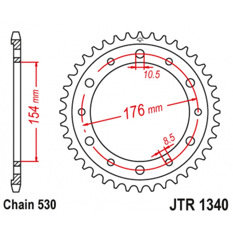 JT ZĘBATKA TYLNA 4434 43 HONDA VFR750, VFR800 V-TEC '02-'14, VFR800X CROSSRUNNER '11-'15 (JTR1340.43ZBK)* (ŁAŃC. 530) KOLOR CZAR