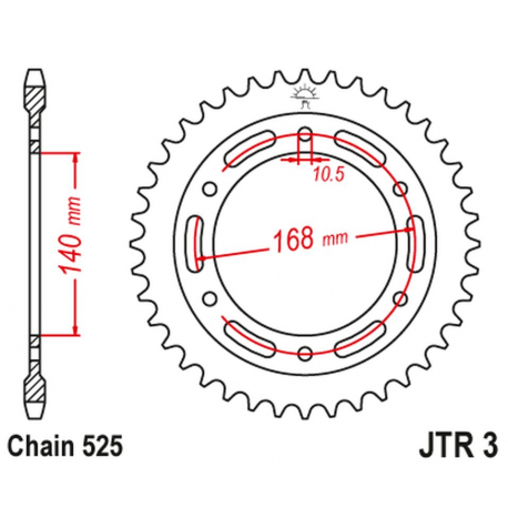 JT ZĘBATKA TYLNA 4613 47 BMW F 800 R '09-'13 (OTWÓR NA ŚRUBĘ 10,5MM) (JTR3.47ZBK)* (ŁAŃC. 525) KOLOR CZARNY