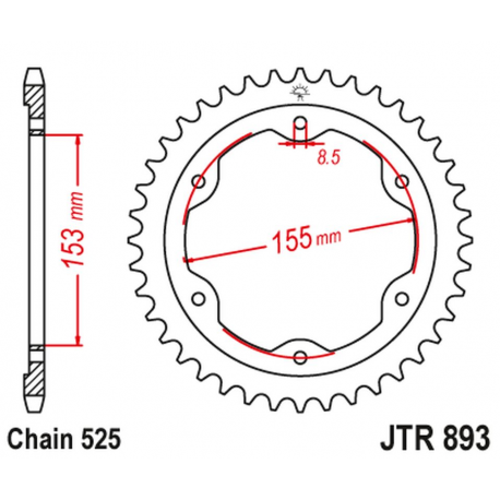 JT ZĘBATKA TYLNA 4642 38 KTM 1290 SUPERDUKE (14-18) (JTR893.38ZBK)* (ŁAŃC.525) KOLOR CZARNY