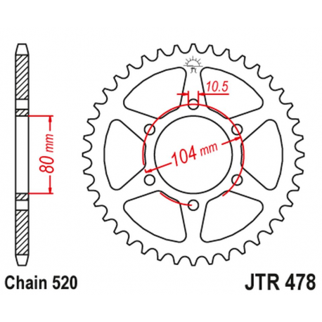 JT ZĘBATKA TYLNA 478 43 KAWASAKI ZX6R (05-13), Z750 (JTR478.43ZBK)* (MOŻE BYĆ ZASTĄPIONA PRZEZ 4578 43 JTR1478.43) (ŁAŃC. 520) K