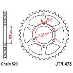 JT, rozeta 478 46 Kawasaki ZX6R (05-13), Z750 (47846JTZBK) (zaměnitelné s 4578 46 JTR1478.46) (řetěz 520)