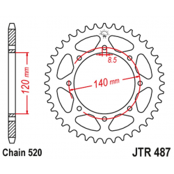 JT ZĘBATKA TYLNA 491 43 KAWASAKI KLR 650C '95-'03 (JTR487.43ZBK)* (ŁAŃC. 520) KOLOR CZARNY