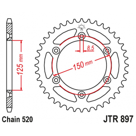 JT ZĘBATKA TYLNA 899 42 KTM SX/EXC (89942JTZBK) (ŁAŃC. 520) KOLOR CZARNY