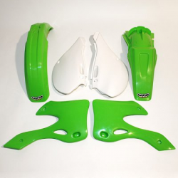 UFO KOMPLET PLASTIKÓW KAWASAKI KX 125/250 '00-'02 KOLOR OEM (ZIELONY/BIAŁY) (KA200E999)