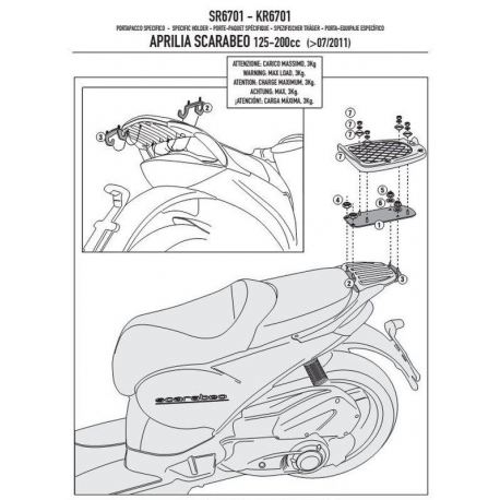 KAPPA STELAŻ KUFRA CENTRALNEGO APRILIA SCARABEO 125/200 (11-15) ( BEZ PŁYTY )