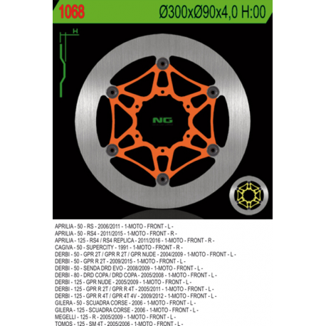 NG TARCZA HAMULCOWA PRZÓD APRILIA RS4 125 '12-'17, DERBI GPR 125 '05-'12 (300X90X4,0MM) (6X6,5MM) PŁYWAJĄCA - TYLKO NA SPECJALNE