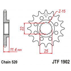 JT ZĘBATKA PRZEDNIA 1252 15 Z GUMĄ KTM LC4 400/600/620/640/690 (JTF1902.15RB)* (ŁAŃC. 520)