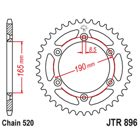 JT ZĘBATKA TYLNA 896 52 KTM 125 MX '90, 250 MX '83-87, 500 MX '85-87, 350 ENDURO '84-87, 600 LC4 MX '89 (JTR896.52) (ŁAŃC. 520)