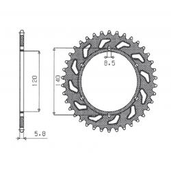 SUNSTAR ZĘBATKA TYLNA 260 40 (ŁAŃC. 520) (JTR260.44) (26044JT)