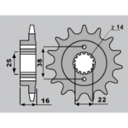 SUNSTAR ZĘBATKA PRZEDNIA 2075 14 DUCATI MONSTER 797 '17-18, SCRAMBLER 800 '17-18, SUPERSPORT 939 '17-18 (JTF736.14) (ŁAŃC. 520)