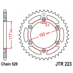 JT ZĘBATKA TYLNA 223 53 HUSQVARNA WR 250 '83-84, WR/CR 250 '80, WR 350 '81-88, WR/CR 400 '81-89, CR 400/430 '81-83 (22353JT) (ŁA