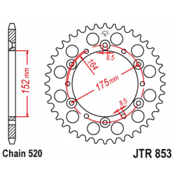 JT 2021/12 ZĘBATKA TYLNA 856 50 ALUMINIOWA RACELITE YAMAHA YZ/YZF '88-'98 (85650JTA) (ŁAŃC. 520) KOLOR CZARNY