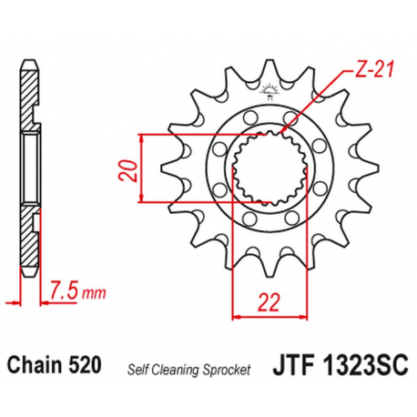 JT 2021/12 ZĘBATKA PRZEDNIA 2120 14 HONDA CR 125R '04-'07, CRF 250R/X '04-'17 SAMOOCZYSZCZAJĄCA (212014JT) (ŁAŃC. 520)