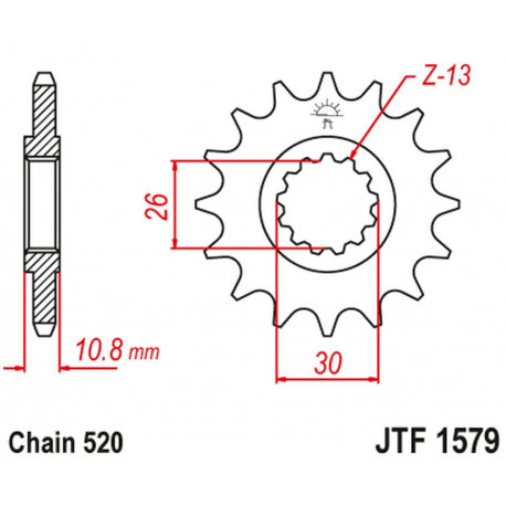 JT 2021/12 ZĘBATKA PRZEDNIA 579M 16 YAMAHA YZF R1 '98-21', FZ-1 '10-15' (579M16JT) (ŁAŃC. 520) KONWERSJA