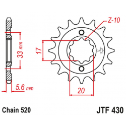 JT 2021/12 ZĘBATKA PRZEDNIA 430 14 KAWASAKI KXF 250 '04-'05, SUZUKI RMZ 250 '04-'05 (43014JT) (ŁAŃC. 520)