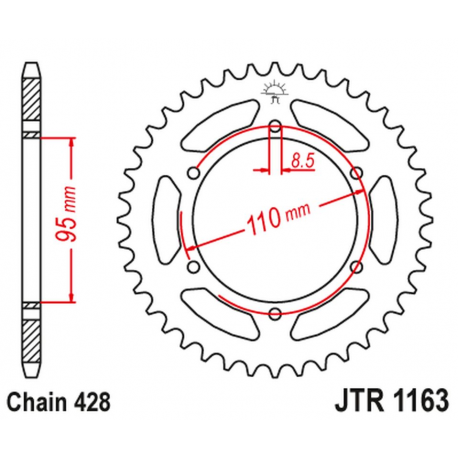 JT 2021/12 ZĘBATKA TYLNA 486 45 CAGIVA 125 ELEFANT/STX ALETTA ROSSA '83-88' (48645JT) (ŁAŃC. 428)