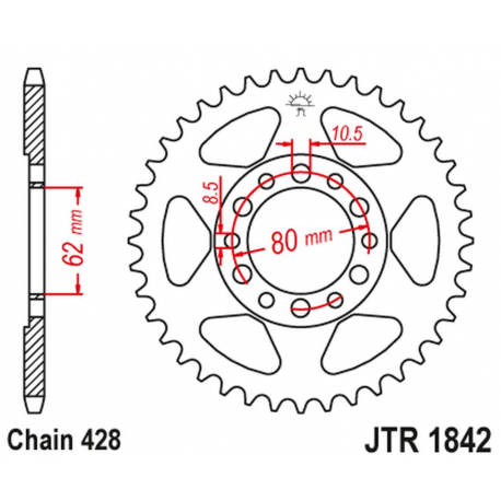 JT 2021/12 ZĘBATKA TYLNA 842 44 YAMAHA YZ 80 '81-83', DT 125/175 '74-77',TW 125 '99-02', TW 200 '89-', XT 350 '85-00' (84244JT)