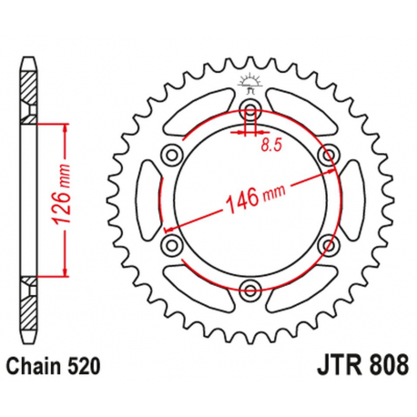 JT 2021/12 ZĘBATKA TYLNA 808 39 SUZUKI TSR 125 '90-94, TSR 200 '90-92, TS 200R '90-'92, DRZ400 SM '05-'19 (-2) (80839JT) (ŁAŃC.