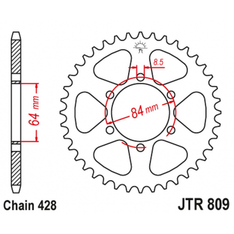 JT 2021/12 ZĘBATKA TYLNA 809 51 KREIDLER 125 SUPERMOTO '07-08, TS 125 '73-77 (JTR809.51) (ŁAŃC. 428)