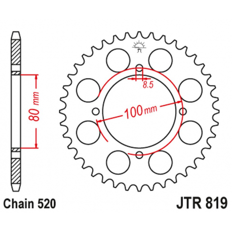 JT 2021/12 ZĘBATKA TYLNA 819 47 SUZUKI GS 250 '79-80, GSX 250 '80-82 (81947JT) (ŁAŃC. 520)