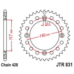 JT 2021/12 ZĘBATKA TYLNA 831 46 YAMAHA YZ 80L/S '84, '86-92 (83146JT) (ŁAŃC. 428)