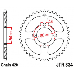 JT 2021/12 ZĘBATKA TYLNA 834 36 YAMAHA V70/V75 '76-77, V90 '75-78, LB 80 '76-77, YB 100E '80-94 (83436JT) (ŁAŃC. 420)