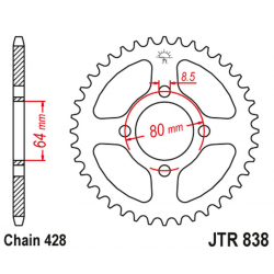 JT 2021/12 ZĘBATKA TYLNA 838 37 YAMAHA RS 100 '76-80, RSX/RX 100 '83-94, CRYPTON 105R '97-00 (83837JT) (ŁAŃC. 428)