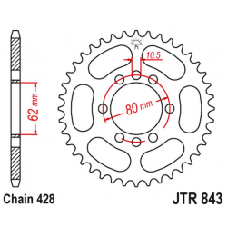 JT 2021/12 ZĘBATKA TYLNA 843 45 YAMAHA DT 80LC '83-84 (-3), DT 125 LC (-4), SR 125 '80-'94 (-4) (84345JT) (ŁAŃC. 428)