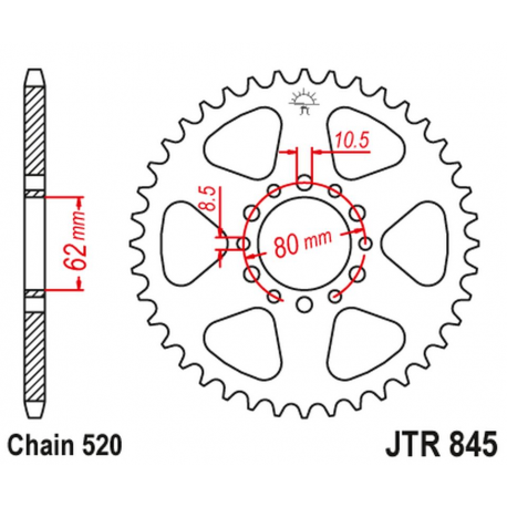 JT 2021/12 ZĘBATKA TYLNA 845 49 YAMAHA YZ 125 '77, TT 250 '80-82 (84549JT) (ŁAŃC. 520)