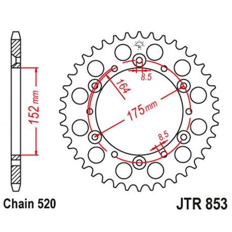 JT 2021/12 ZĘBATKA TYLNA 856 45 YAMAHA TT 250R '95-04, TT 600R '98-03, IT 175/200/465/490 '80-86, (85645JT) (ŁAŃC. 520)