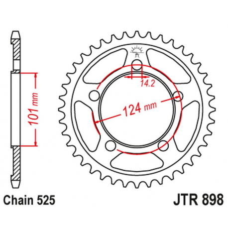 JT 2021/12 ZĘBATKA TYLNA 4508 38 KTM 990 SUPERDUKE/R '05-12 1190 RC8/R '10-15 (450838JT) (STD.38) (ŁAŃC. 525) KOLOR CZARNY