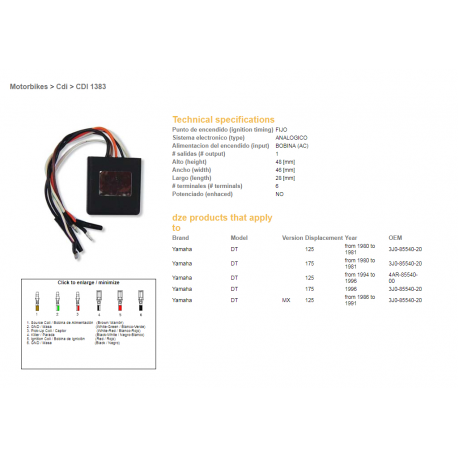 DZE MODUŁ ZAPŁONU CDI YAMAHA DT125MX '80-'91 (OEM-3JO-85540-20, 4AR-85540-00)
