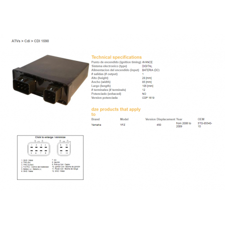 DZE MODUŁ ZAPŁONU CDI YAMAHA YFZ450 06-09 (OEM-5TG-85540-10)