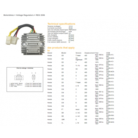 DZE REGULATOR NAPIĘCIA HONDA CB 250/400/450 , CX 500, GL500, XL600LM/RM, XBR 500 (31600-413-008, 31600-MC9-740) (35A) (ESR180)