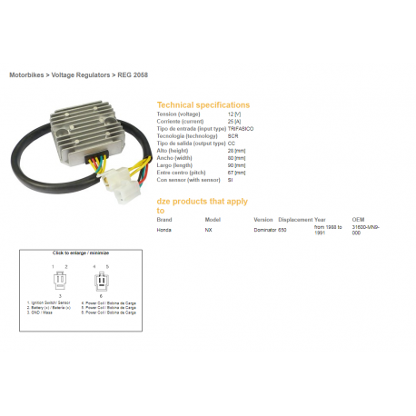 DZE REGULATOR NAPIĘCIA HONDA CB 250/400/450 ,XBR 500, XL 600 LM, NX 650 DOMINATOR '88-91 (SH532B)
