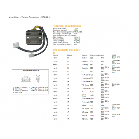 DZE REGULATOR NAPIĘCIA HONDA CX/VF/VT 81-87 (ESR650)